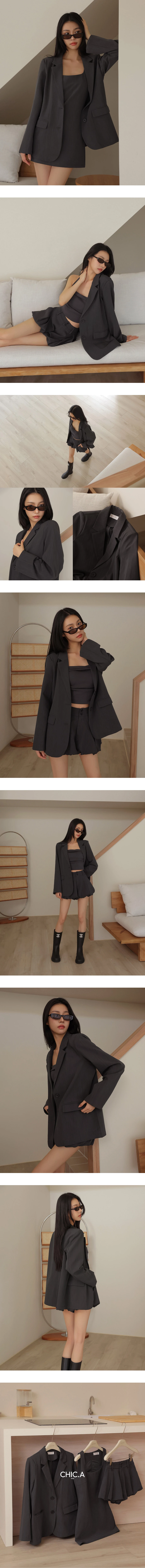 雙扣長版西裝外套(附墊肩)