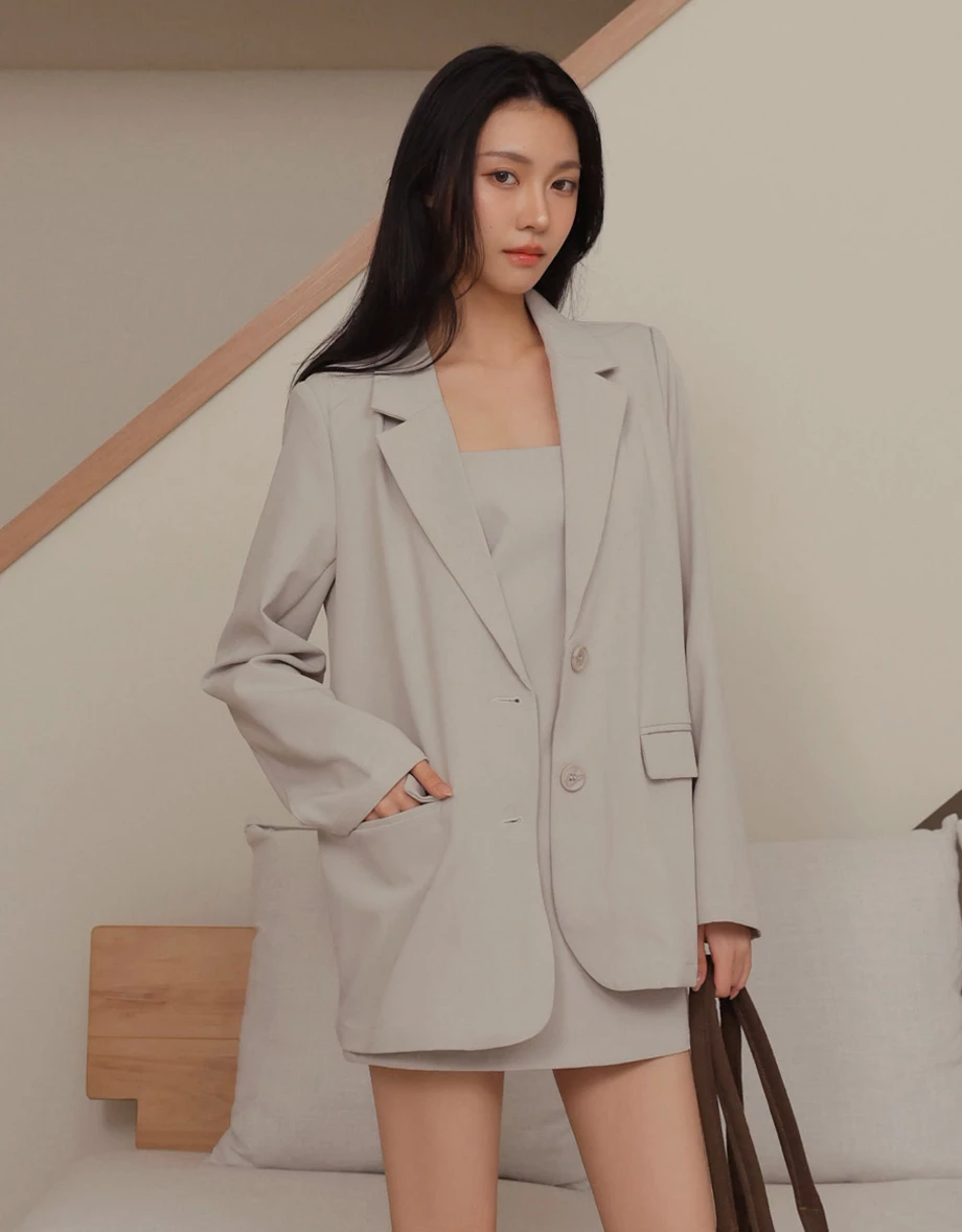 雙扣長版西裝外套(附墊肩)