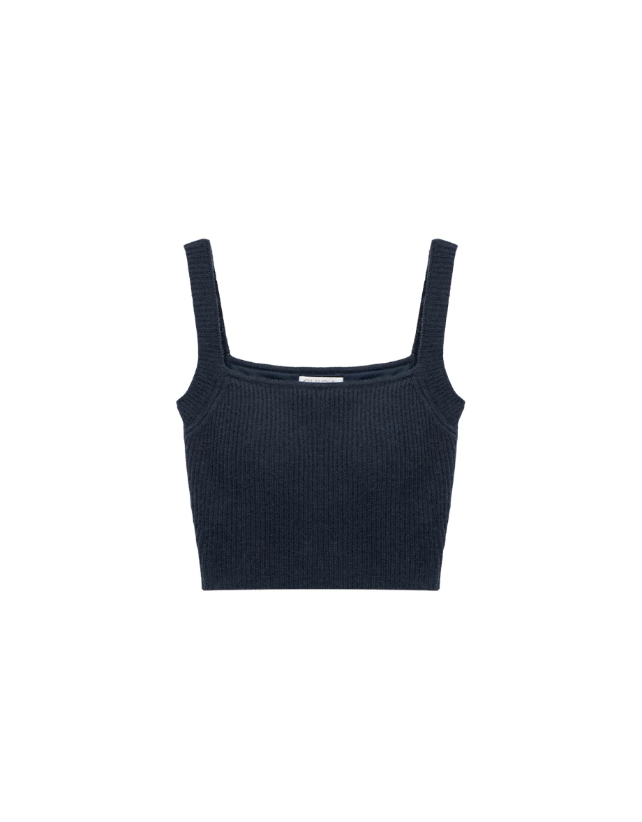 Square Neck Wide Strap Ribbed Knit Padded Crop Tank Top