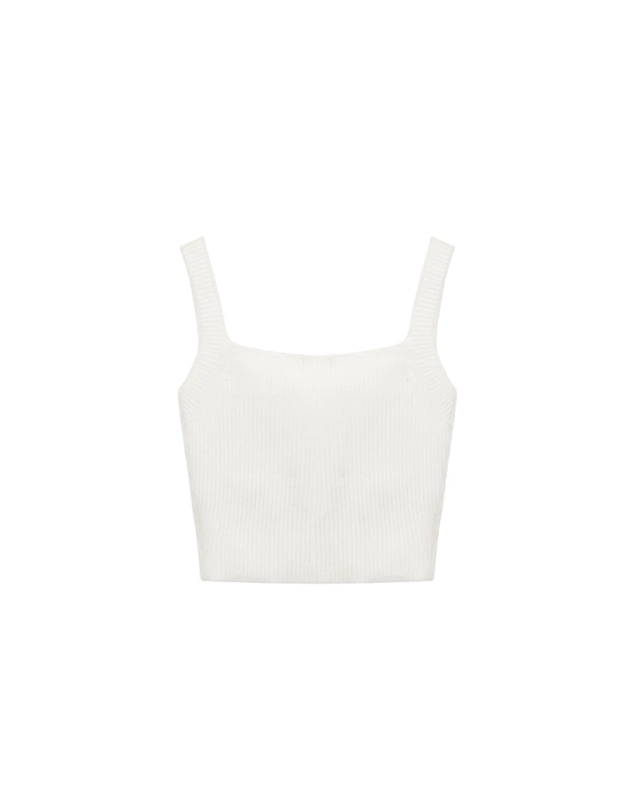 Square Neck Wide Strap Ribbed Knit Padded Crop Tank Top Square Neck Wide Strap Ribbed Knit Padded Crop Tank Top