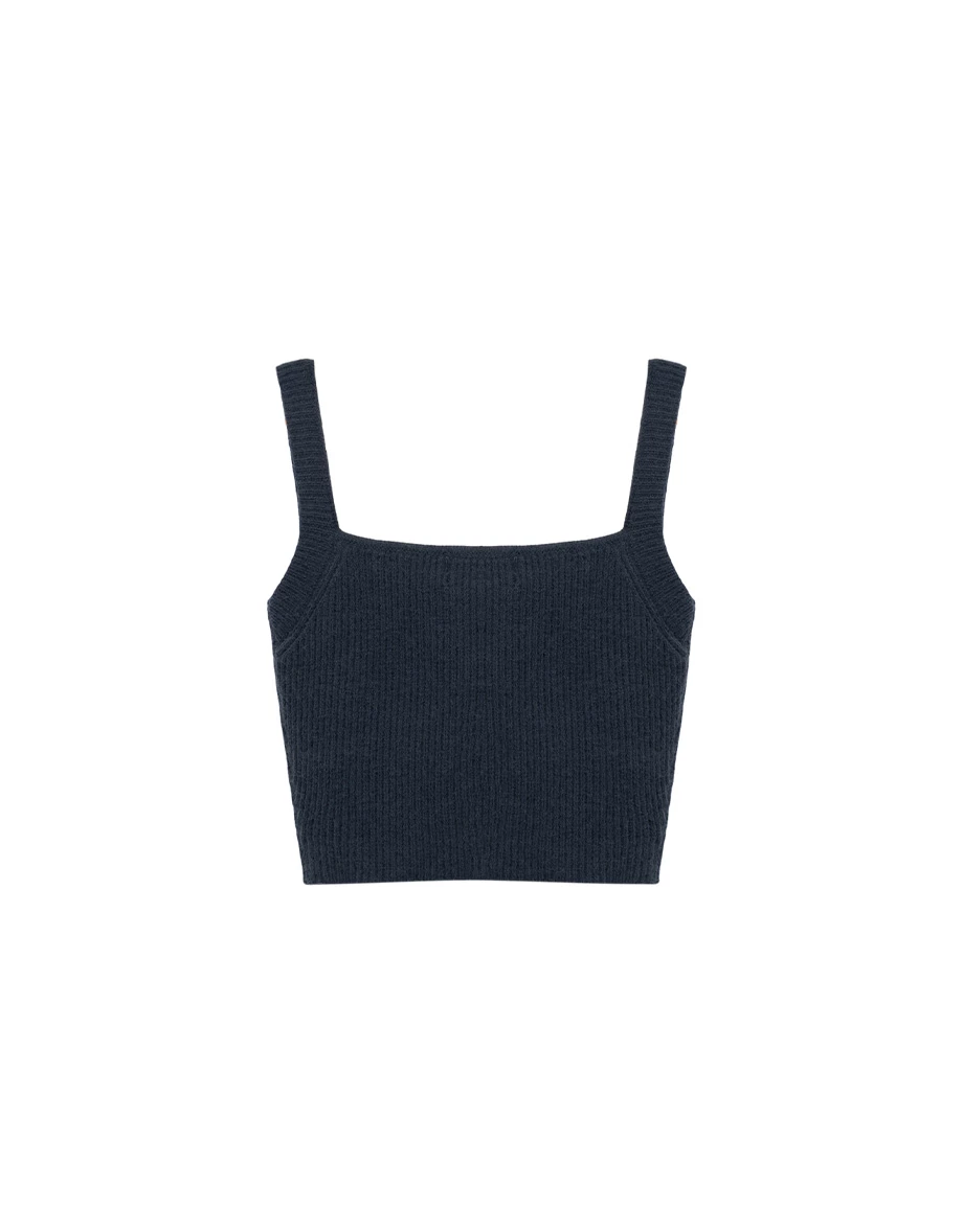 Square Neck Wide Strap Ribbed Knit Padded Crop Tank Top Square Neck Wide Strap Ribbed Knit Padded Crop Tank Top