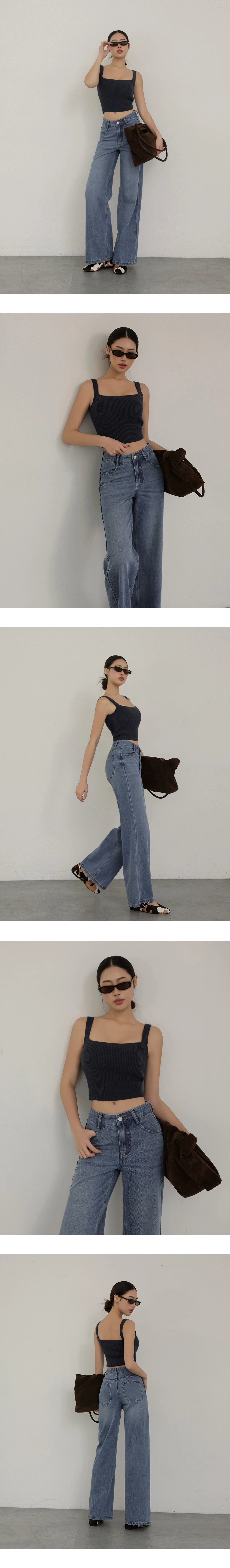 Square Neck Wide Strap Ribbed Knit Padded Crop Tank Top Square Neck Wide Strap Ribbed Knit Padded Crop Tank Top