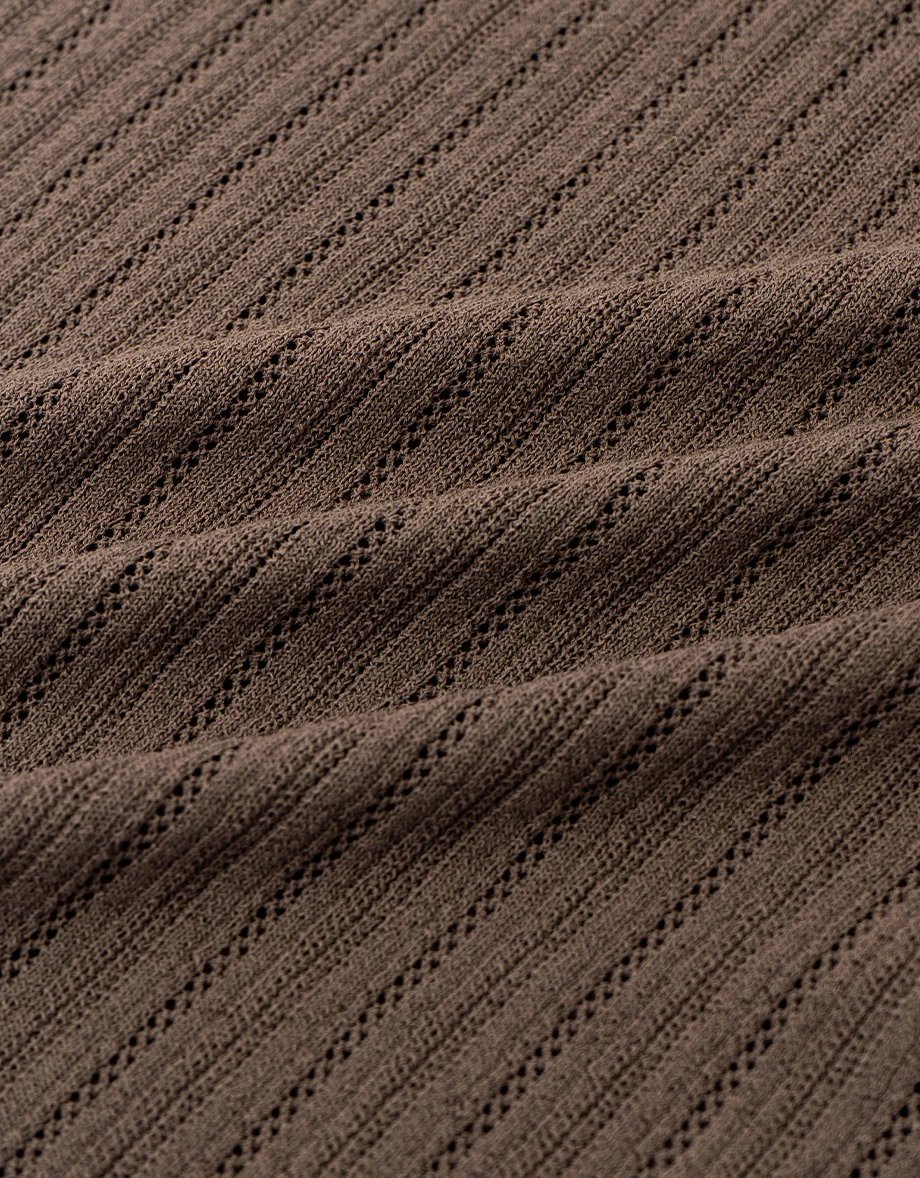 V領排扣半開襟鏤空直條紋長袖寬版針織衫