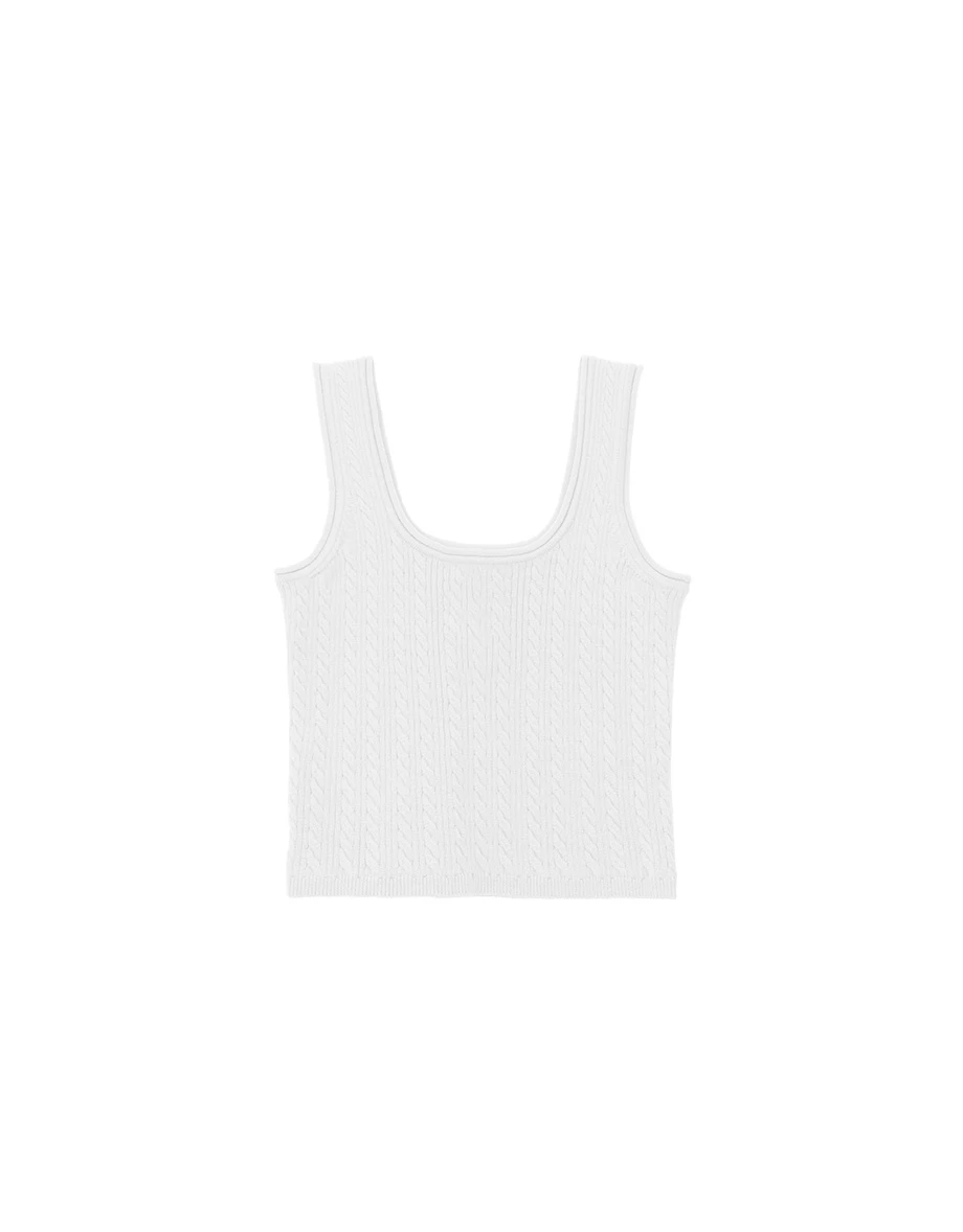 方領排扣半開襟短版麻花針織背心 方領排扣半開襟短版麻花針織背心