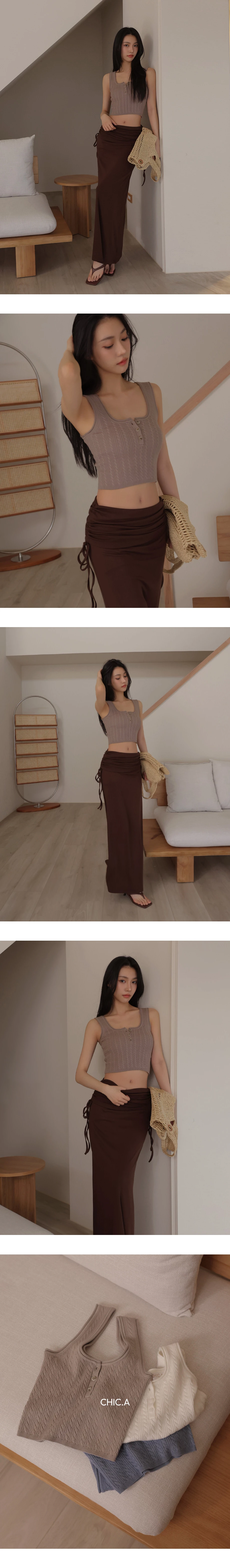 方領排扣半開襟短版麻花針織背心 方領排扣半開襟短版麻花針織背心