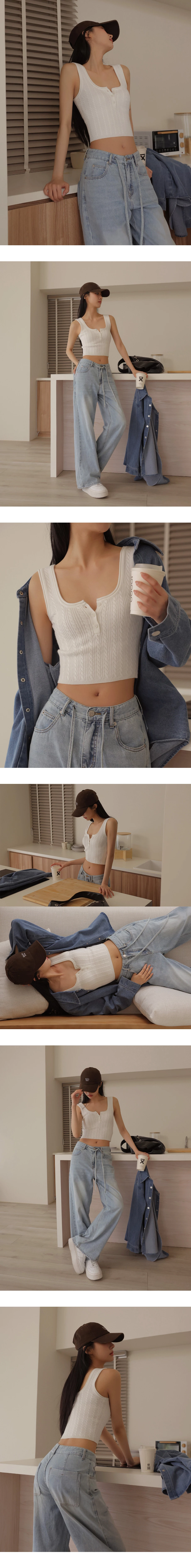 方領排扣半開襟短版麻花針織背心 方領排扣半開襟短版麻花針織背心