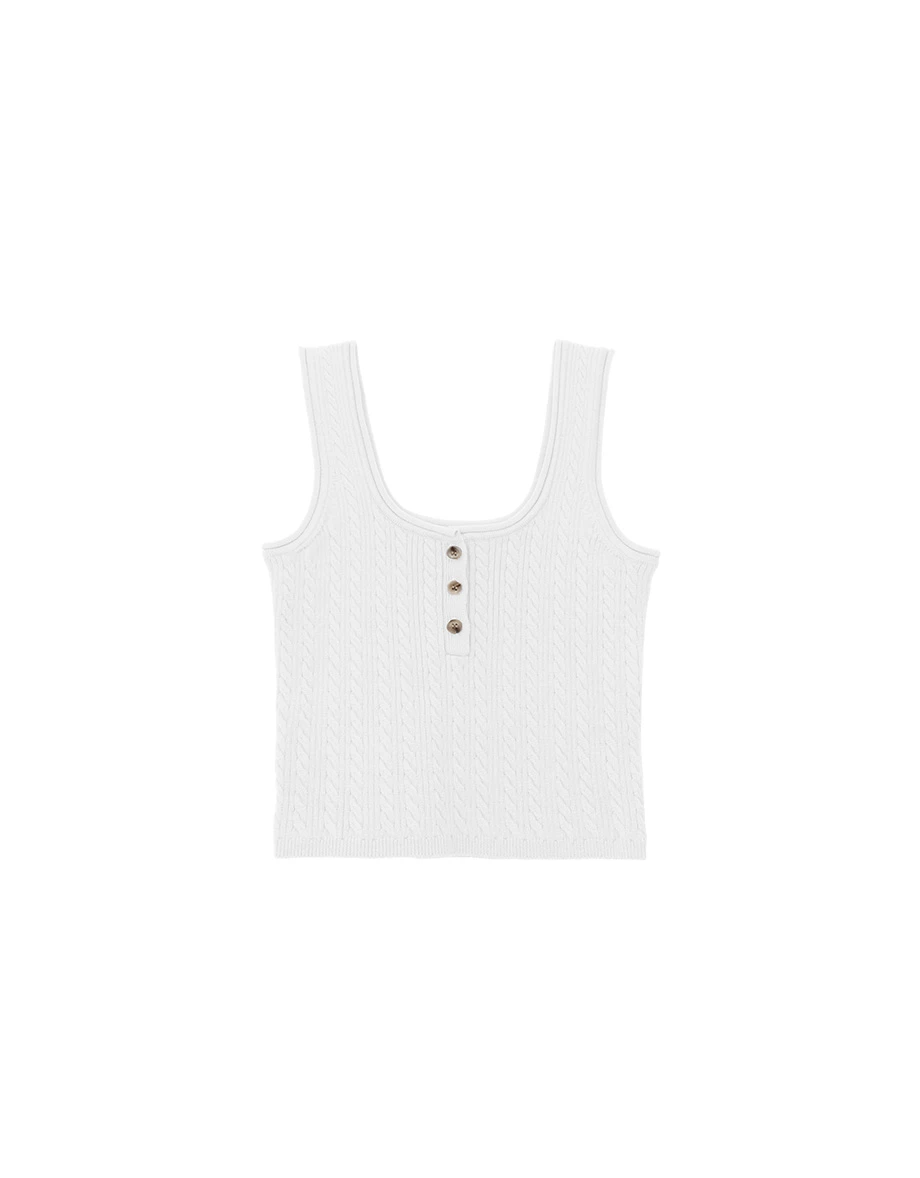 方領排扣半開襟短版麻花針織背心 方領排扣半開襟短版麻花針織背心