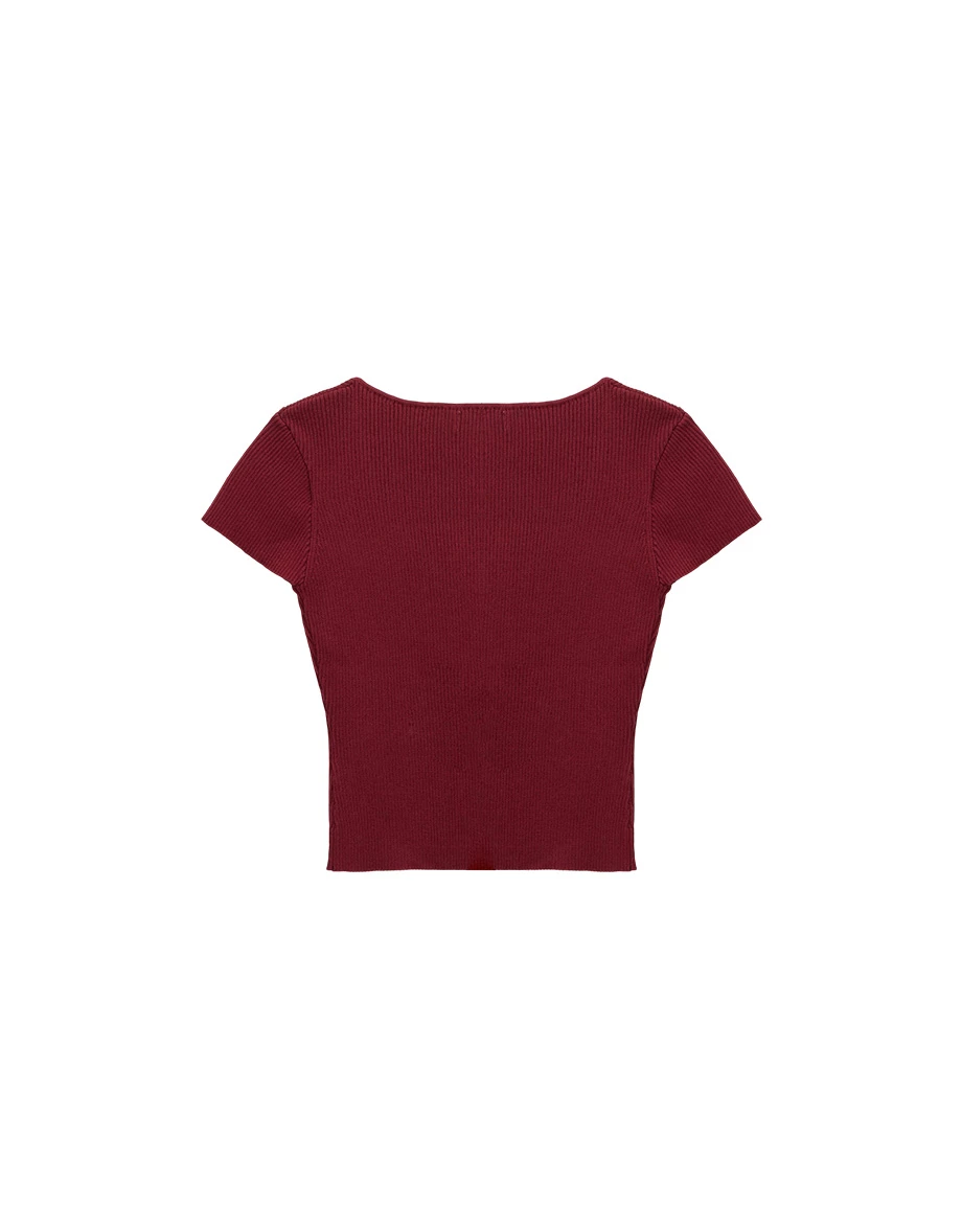 桃心 V領排扣短袖羅紋開襟針織衫