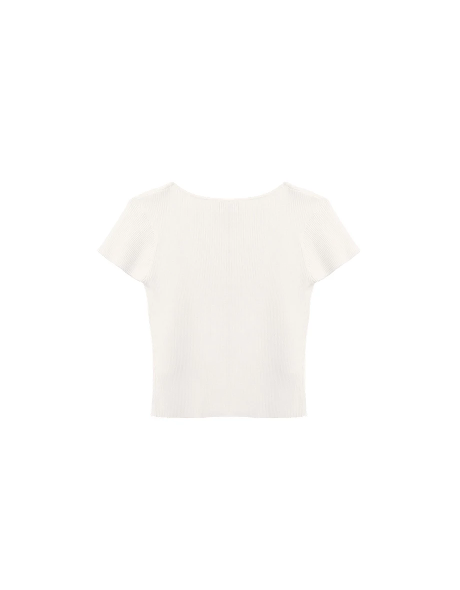 桃心 V領排扣短袖羅紋開襟針織衫