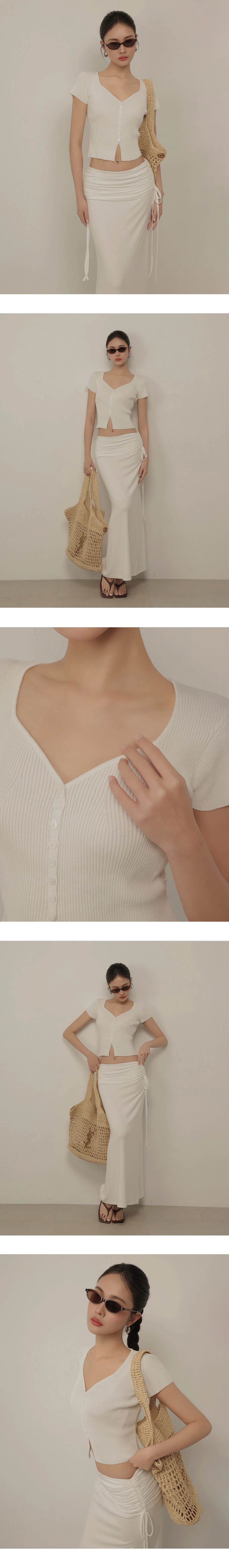 桃心 V領排扣短袖羅紋開襟針織衫