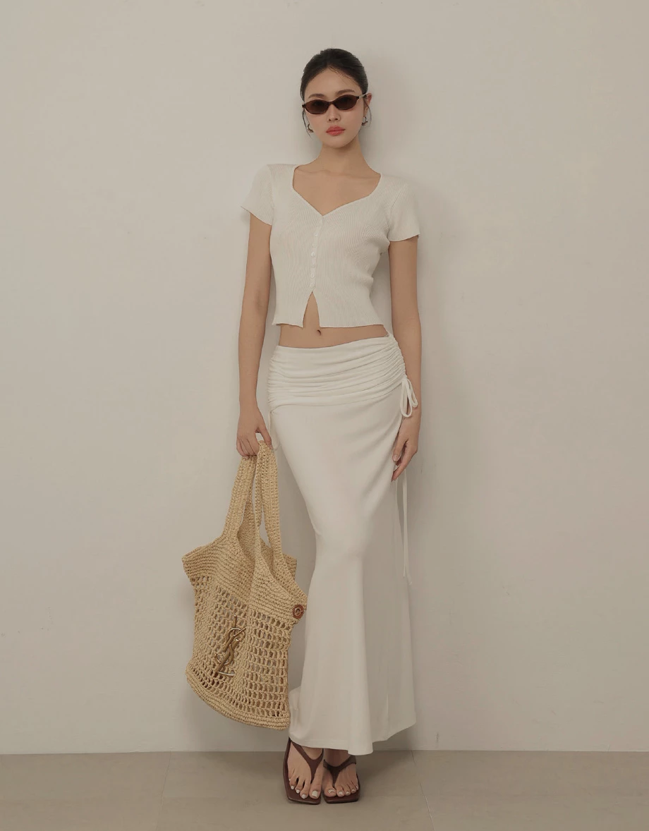 桃心 V領排扣短袖羅紋開襟針織衫