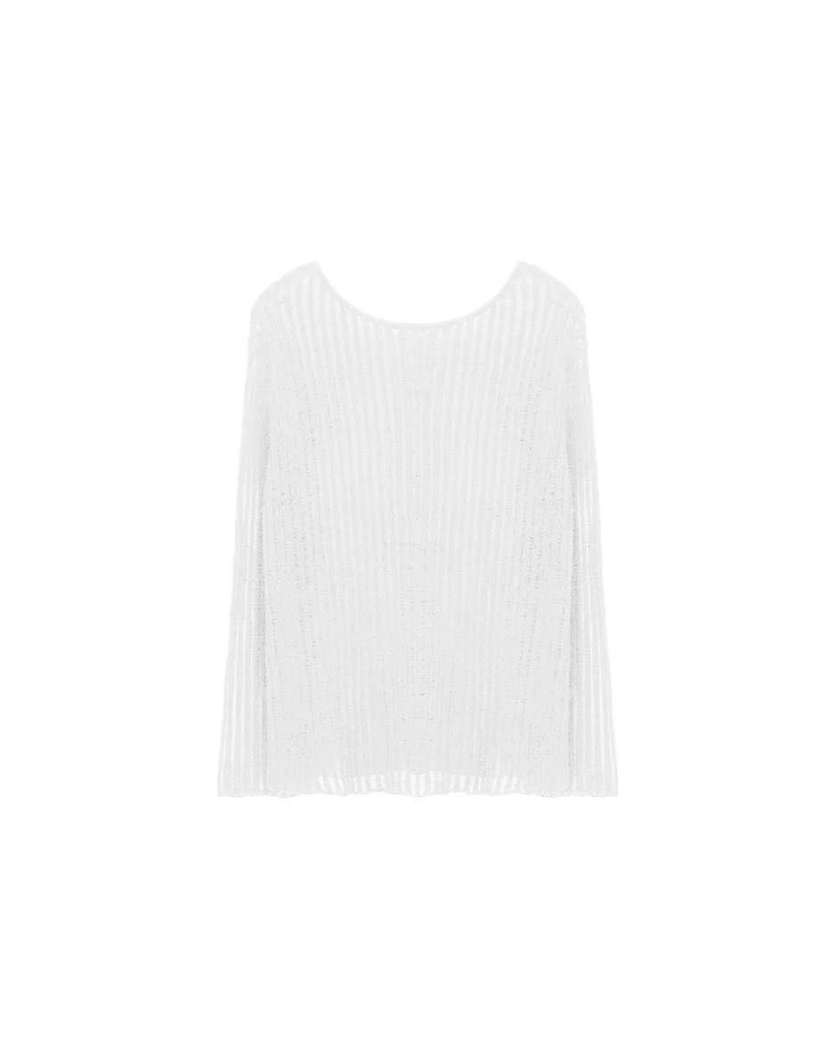 2WAY大圓領條紋鏤空長袖寬版針織衫