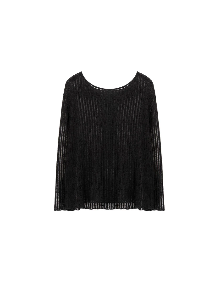 2WAY大圓領條紋鏤空長袖寬版針織衫