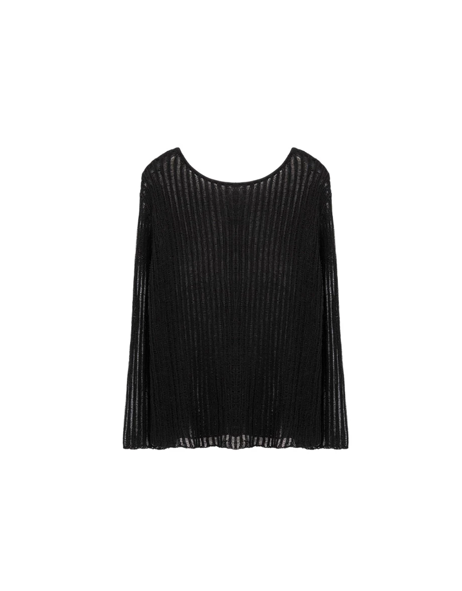 2WAY大圓領條紋鏤空長袖寬版針織衫