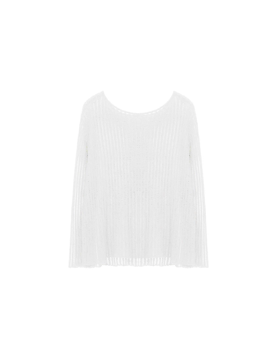 2WAY大圓領條紋鏤空長袖寬版針織衫