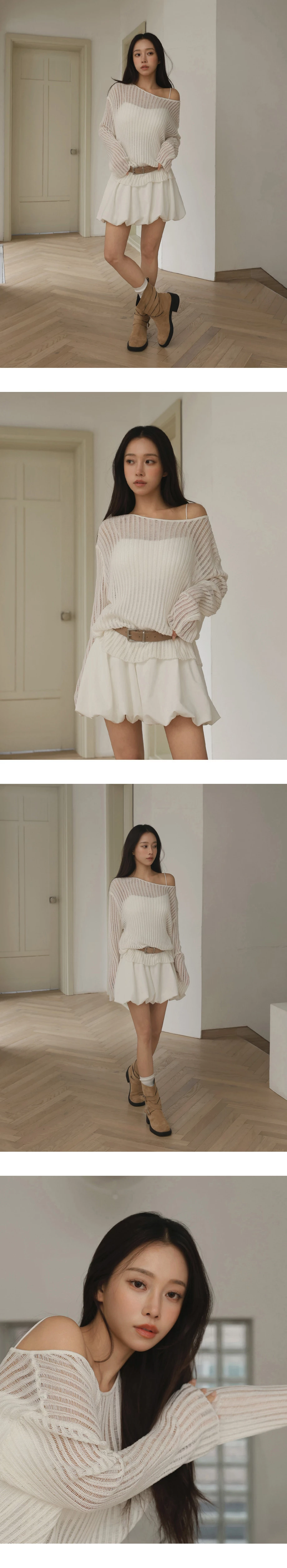 2WAY大圓領條紋鏤空長袖寬版針織衫