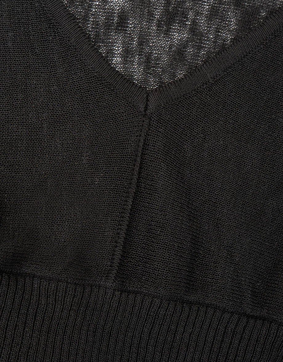 V領中線拼接羅紋收腰連袖短版針織衫