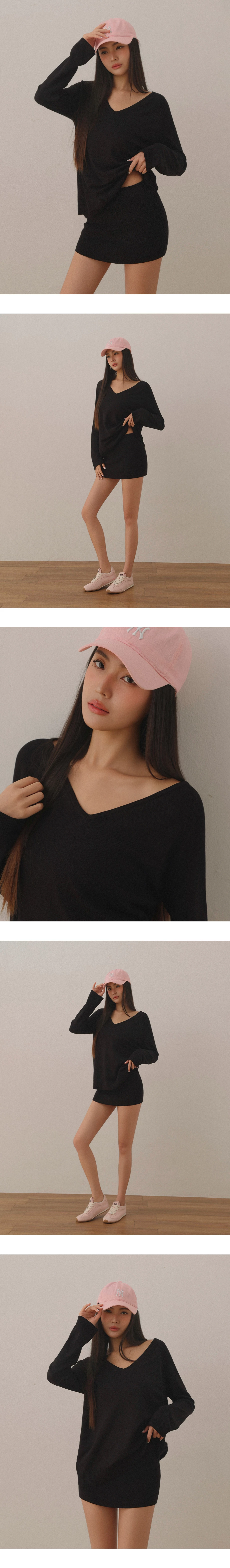 Deep V Neck Relaxed Fit Long Sleeve Knit Top