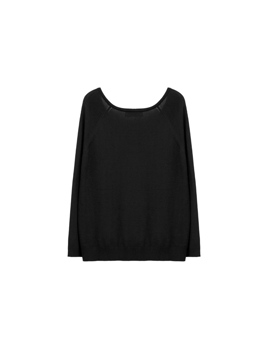 Deep V Neck Relaxed Fit Long Sleeve Knit Top