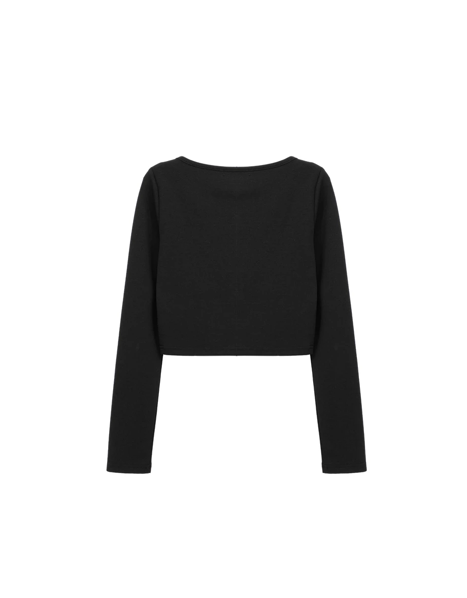 【柔霧砂洗莫代爾】愛心刺繡U領排扣長袖短版上衣 【柔霧砂洗莫代爾】愛心刺繡U領排扣長袖短版上衣