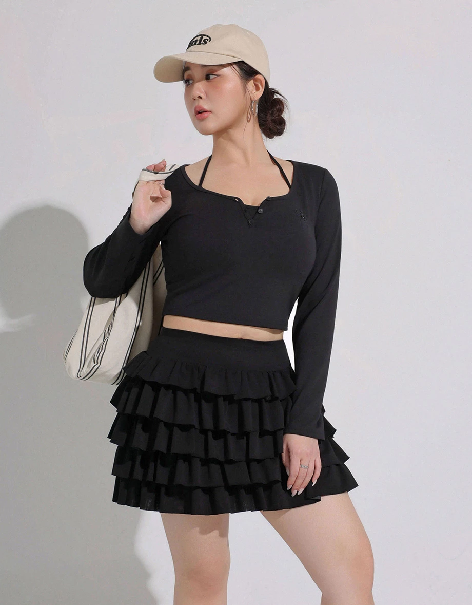 【柔霧砂洗莫代爾】愛心刺繡U領排扣長袖短版上衣 【柔霧砂洗莫代爾】愛心刺繡U領排扣長袖短版上衣