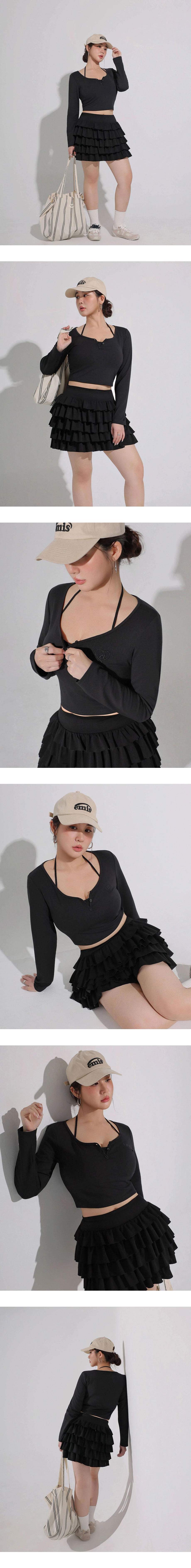 【柔霧砂洗莫代爾】愛心刺繡U領排扣長袖短版上衣