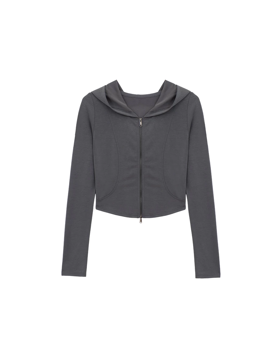 【AIRY HOURGLASS】 Long Sleeve Cinched Waist Zip Up Hooded Jacket