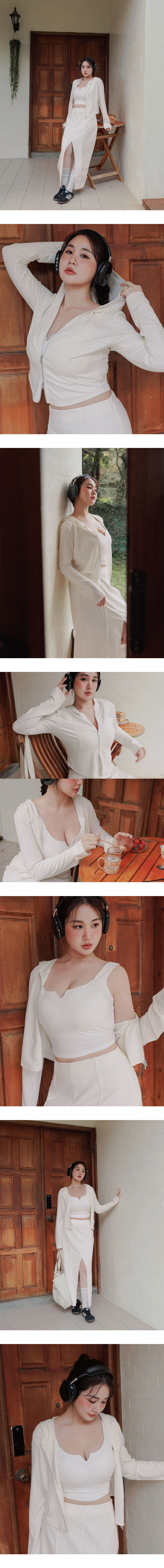 【AIRY HOURGLASS】 Long Sleeve Cinched Waist Zip Up Hooded Jacket