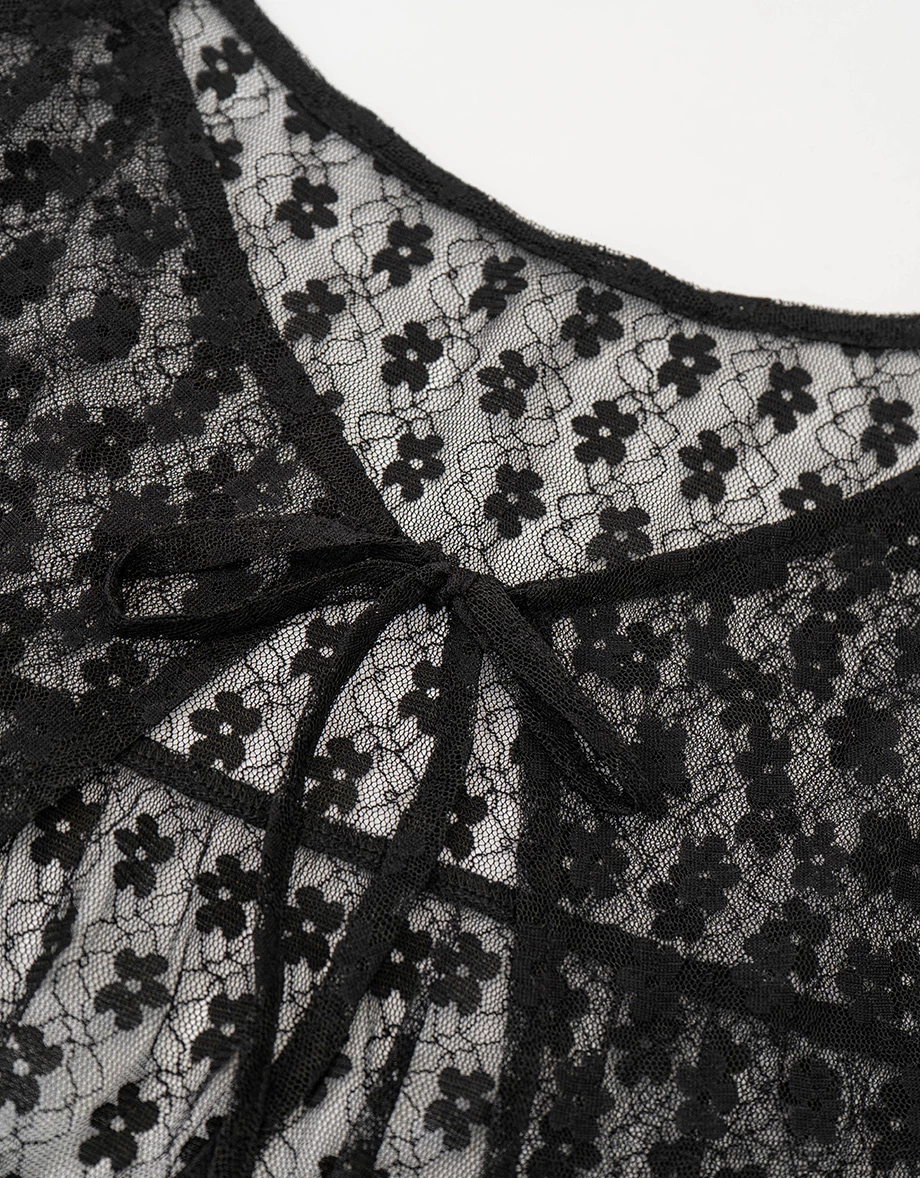 小花蕾絲綁帶開襟細肩帶傘擺背心