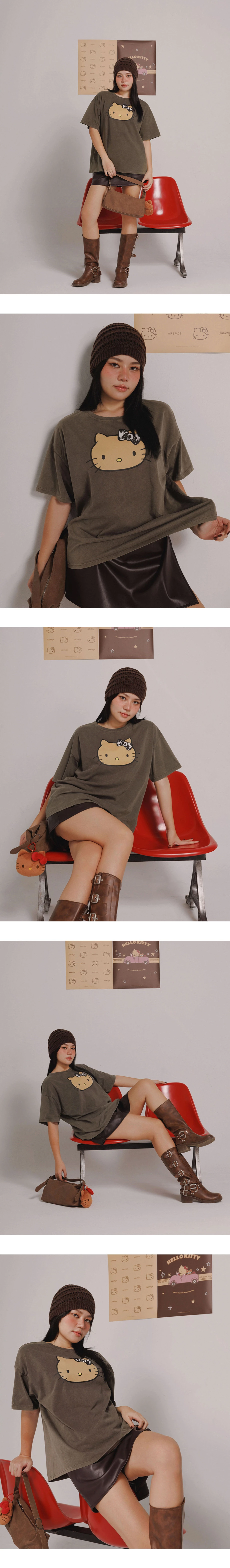 【Hello Kitty Collaboration】Vintage Wash Front Print Classic Graphic Oversized Tee