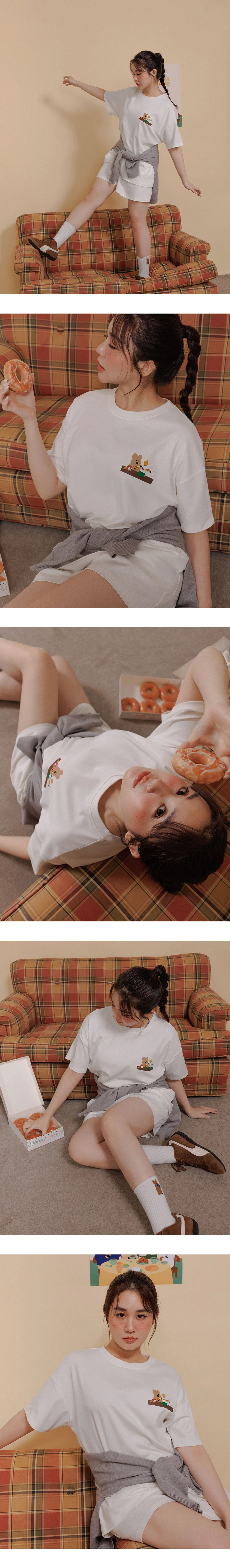 【DINOTAENG】印花小圖圓領短袖寬版TEE