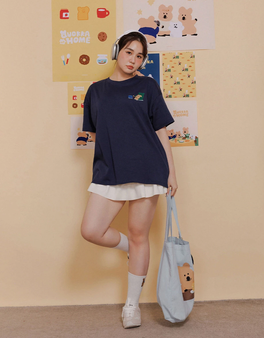 【DINOTAENG】印花小圖圓領短袖寬版TEE