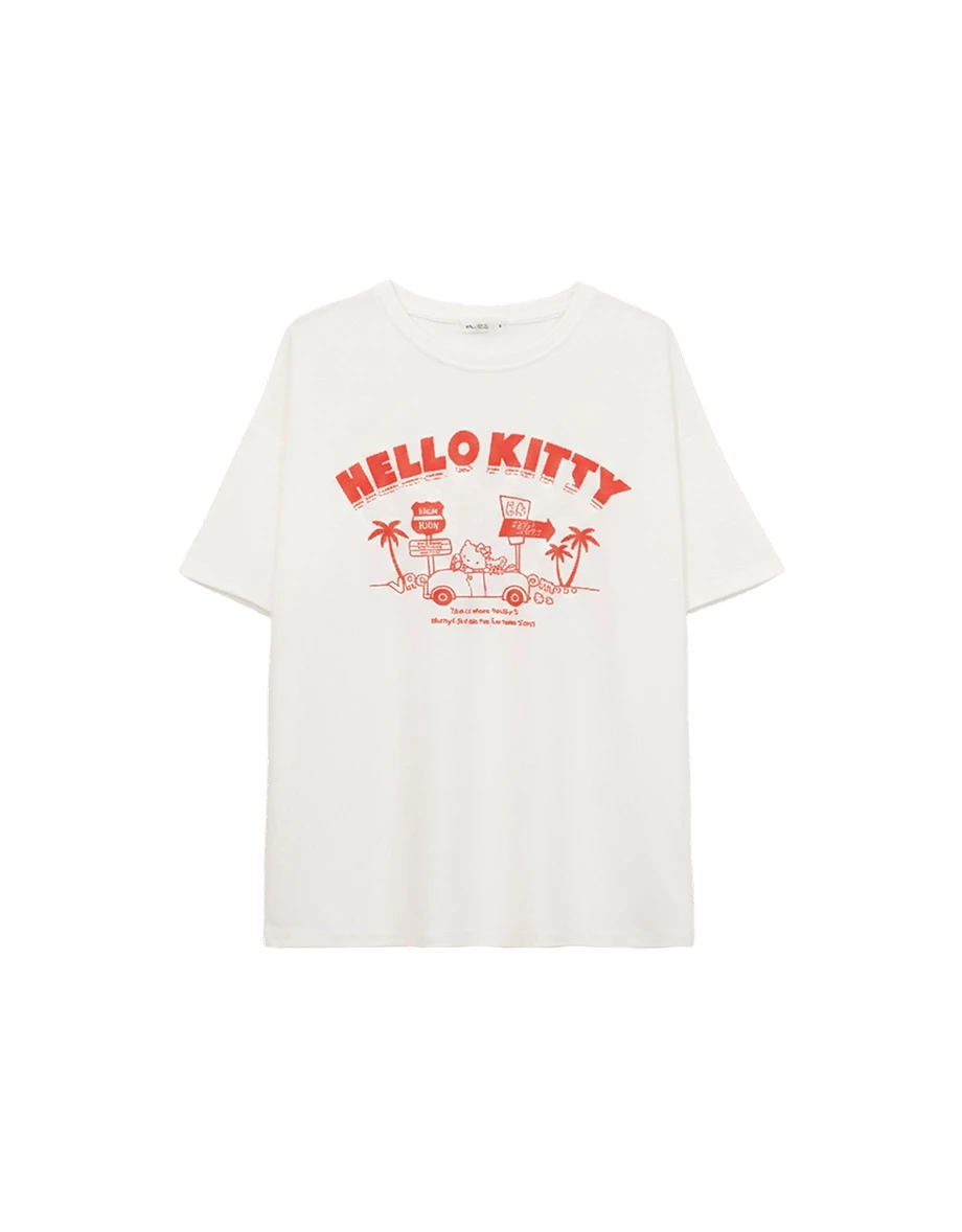 【Hello Kitty Collaboration】Graphic Print Loose Fit Crewneck Tee