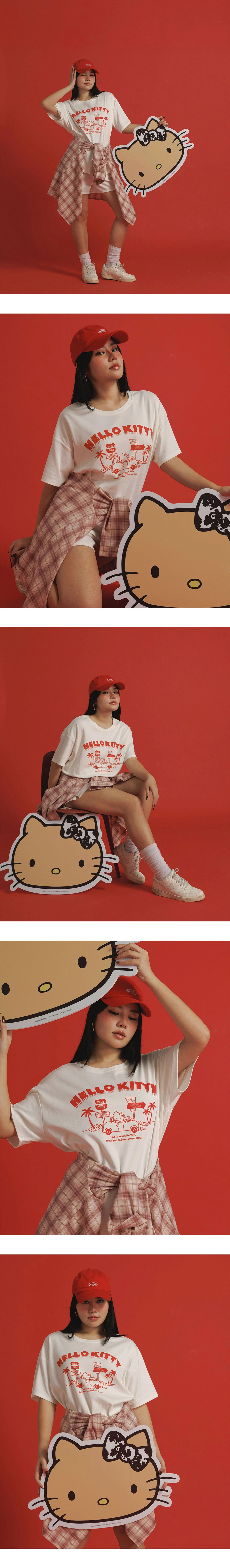 【Hello Kitty Collaboration】Graphic Print Loose Fit Crewneck Tee