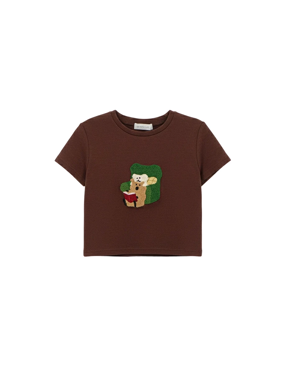 【DINOTAENG】毛巾繡圖案圓領短袖短版TEE 【DINOTAENG】毛巾繡圖案圓領短袖短版TEE