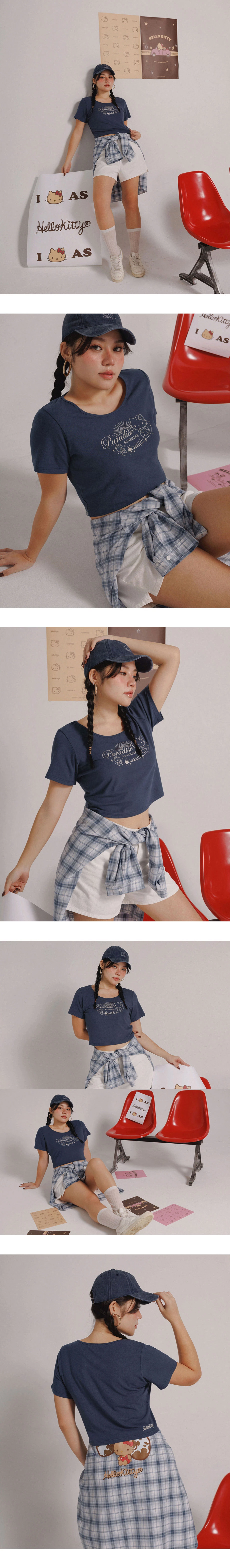 【Hello Kitty Collaboration】Fitted Scoop Neck Graphic Crop Tee