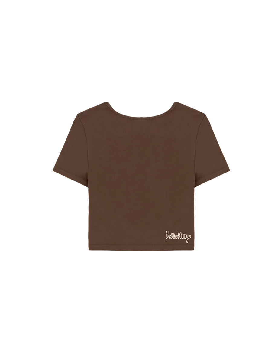 【Hello Kitty Collaboration】Fitted Scoop Neck Graphic Crop Tee