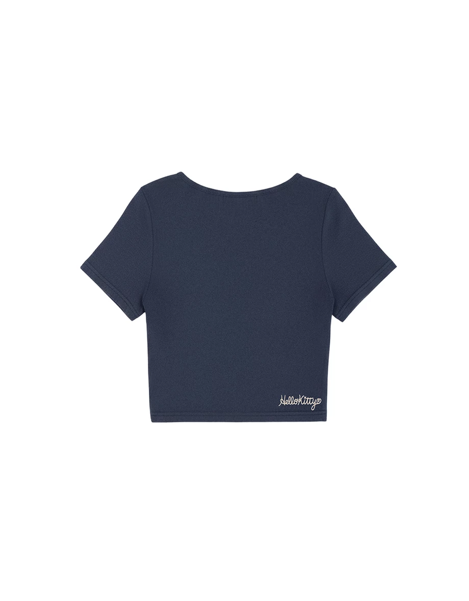 【Hello Kitty Collaboration】Fitted Scoop Neck Graphic Crop Tee