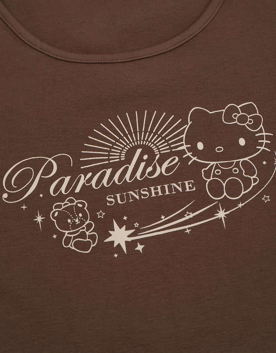 【Hello Kitty Collaboration】Fitted Scoop Neck Graphic Crop Tee