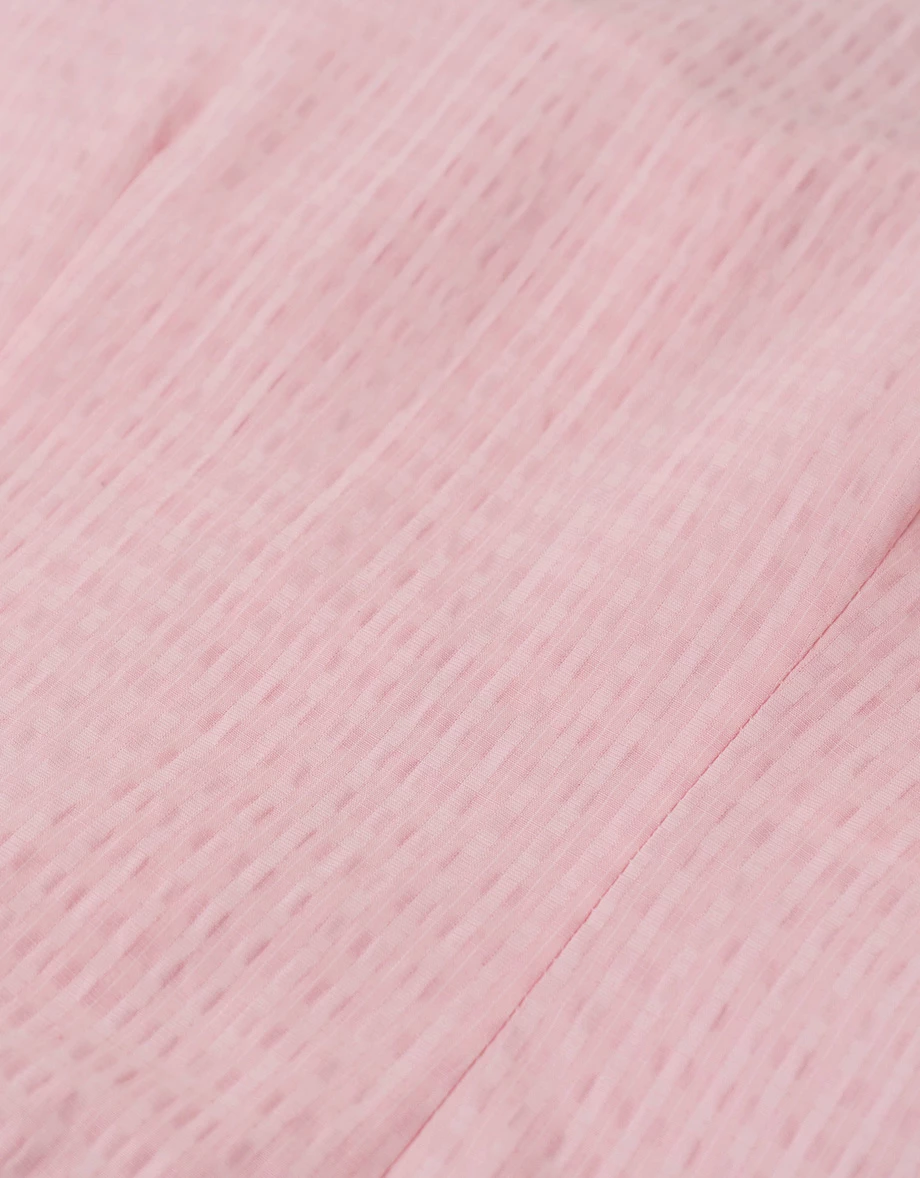 方領抓皺綁帶澎袖直條紋短版上衣