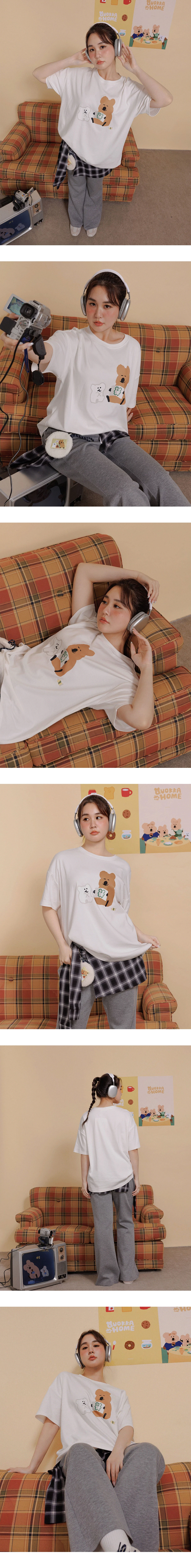 【DINOTAENG】透紗貼布繡印花圓領短袖寬版TEE