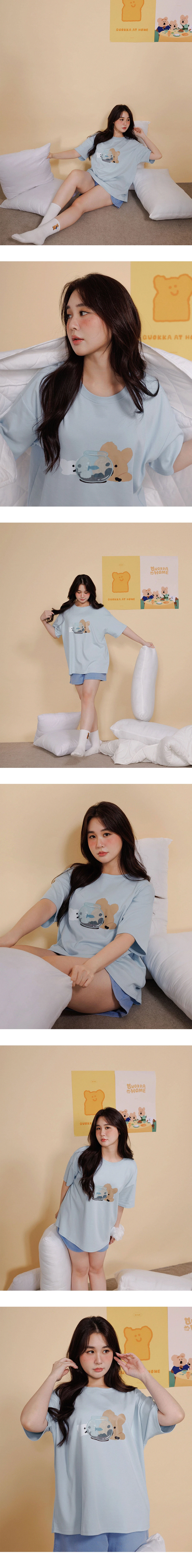 【DINOTAENG】透紗貼布繡印花圓領短袖寬版TEE