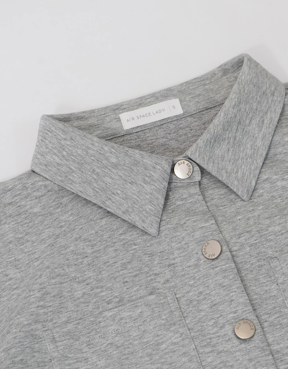 【AIRY HOURGLASS】Spread Collar Cropped Snap Button Shirt Jacket