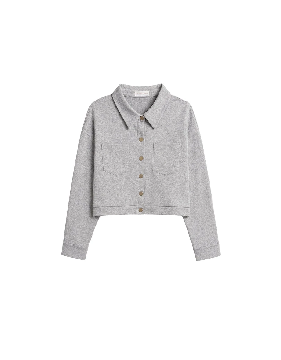 【AIRY HOURGLASS】Spread Collar Cropped Snap Button Shirt Jacket