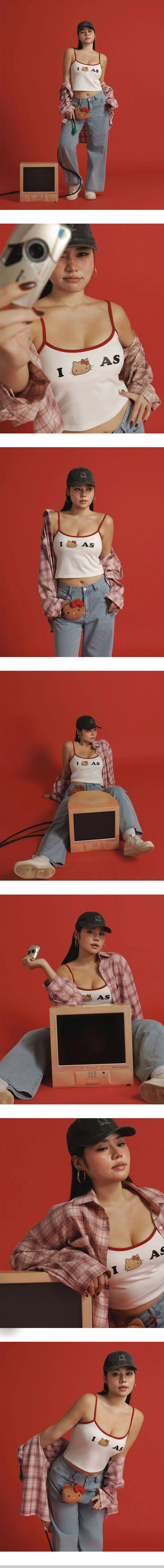 【Hello Kitty Collaboration】Contrast Trim Print Cropped Padded Cami Bra Top 【Hello Kitty Collaboration】Contrast Trim Print Cropped Padded Cami Bra Top