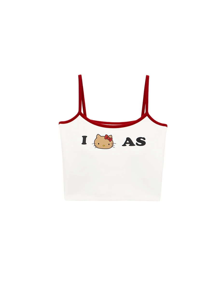 【Hello Kitty Collaboration】Contrast Trim Print Cropped Padded Cami Bra Top