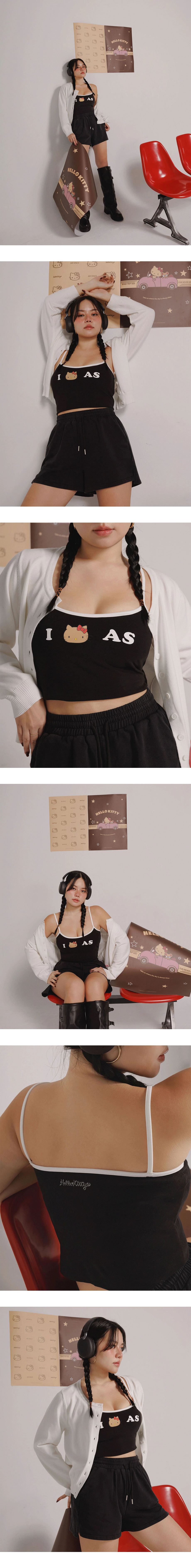 【Hello Kitty Collaboration】Contrast Trim Print Cropped Padded Cami Bra Top 【Hello Kitty Collaboration】Contrast Trim Print Cropped Padded Cami Bra Top