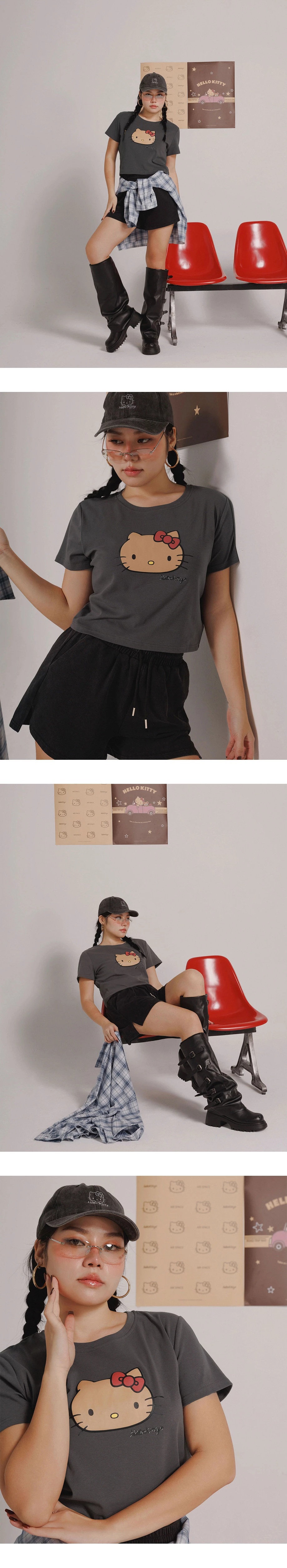 【Hello Kitty Collaboration】Signature Print Short Sleeve Graphic Crop Tee