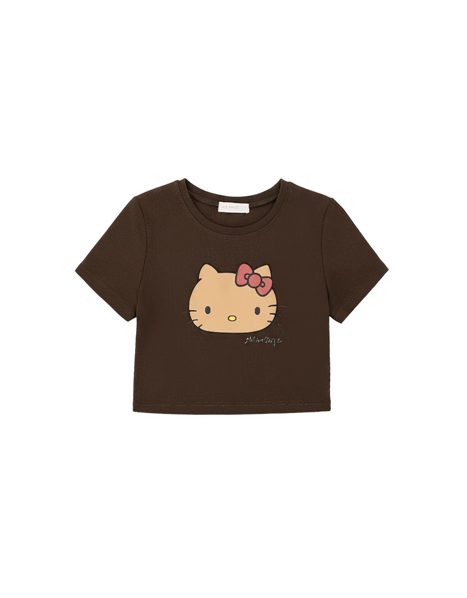 【Hello Kitty Collaboration】Signature Print Short Sleeve Graphic Crop Tee 【Hello Kitty Collaboration】Signature Print Short Sleeve Graphic Crop Tee