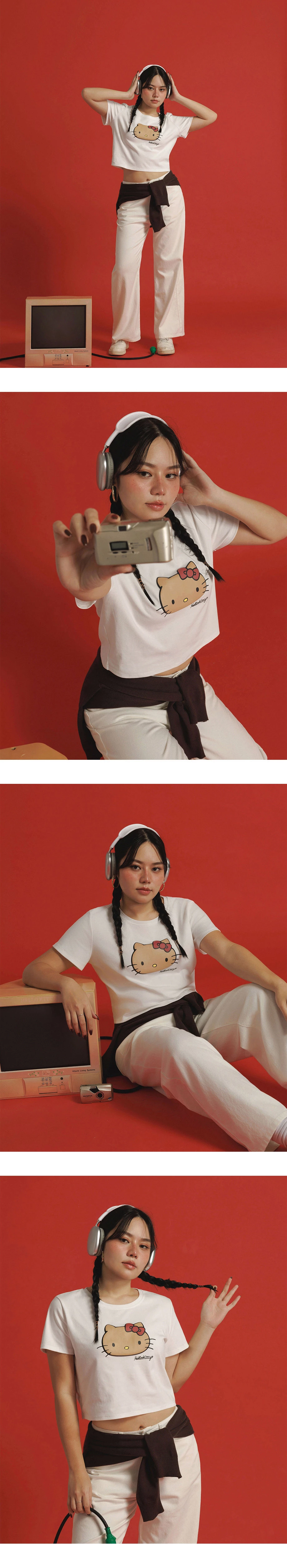 【Hello Kitty Collaboration】Signature Print Short Sleeve Graphic Crop Tee 【Hello Kitty Collaboration】Signature Print Short Sleeve Graphic Crop Tee